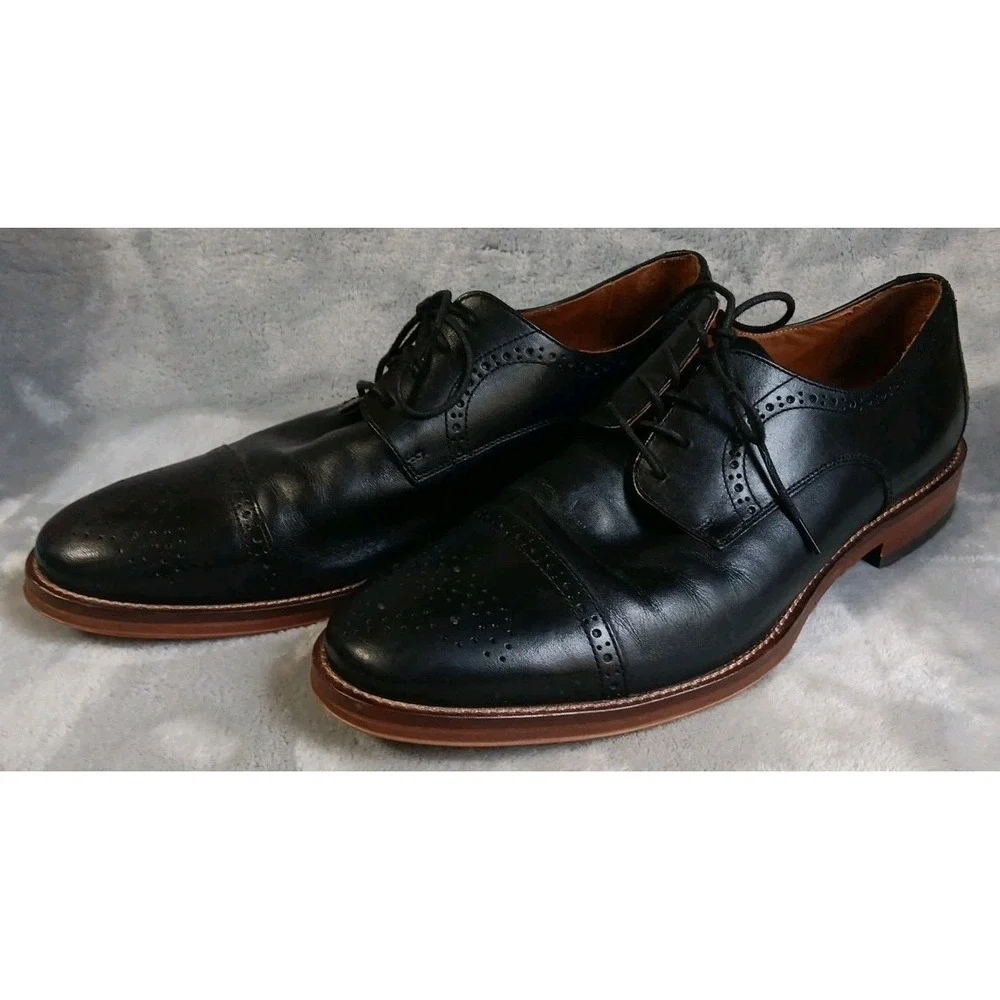Johnston Murphy Mens Dress Shoes‎ Sz 10 Black Leather Cap Toe Oxfords
